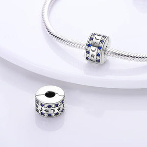 Planet Gates KTC417 Silver Clasp 925 Sterling Silver CZ pave Clip Charms Daisy Beads Stopper Safety Chain fit Original Bangle Bracelet Jewelry Clip