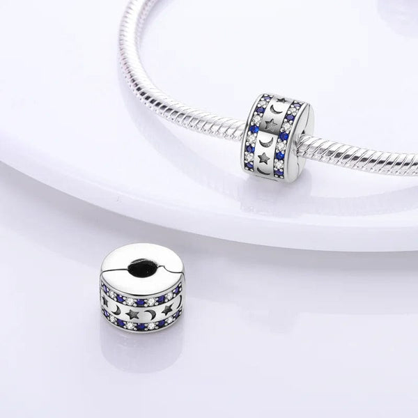 Planet Gates KTC417 Silver Clasp 925 Sterling Silver CZ pave Clip Charms Daisy Beads Stopper Safety Chain fit Original Bangle Bracelet Jewelry Clip