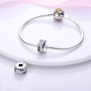Planet Gates KTC417 Silver Clasp 925 Sterling Silver CZ pave Clip Charms Daisy Beads Stopper Safety Chain fit Original Bangle Bracelet Jewelry Clip