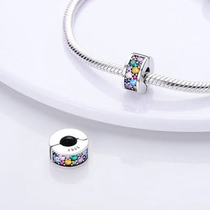 Planet Gates KTC417 Silver Clasp 925 Sterling Silver CZ pave Clip Charms Daisy Beads Stopper Safety Chain fit Original Bangle Bracelet Jewelry Clip