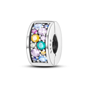 Planet Gates KTC417 Silver Clasp 925 Sterling Silver CZ pave Clip Charms Daisy Beads Stopper Safety Chain fit Original Bangle Bracelet Jewelry Clip