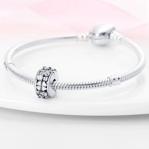 Planet Gates KTC417 Silver Clasp 925 Sterling Silver CZ pave Clip Charms Daisy Beads Stopper Safety Chain fit Original Bangle Bracelet Jewelry Clip