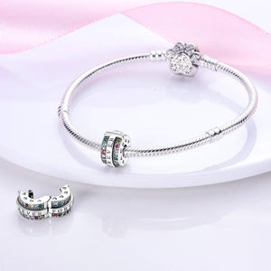 Planet Gates KTC417 Silver Clasp 925 Sterling Silver CZ pave Clip Charms Daisy Beads Stopper Safety Chain fit Original Bangle Bracelet Jewelry Clip
