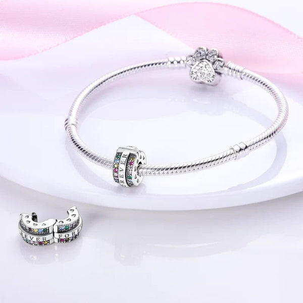 Planet Gates KTC417 Silver Clasp 925 Sterling Silver CZ pave Clip Charms Daisy Beads Stopper Safety Chain fit Original Bangle Bracelet Jewelry Clip