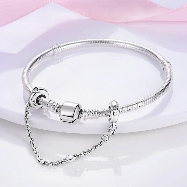 Planet Gates KTC417 Silver Clasp 925 Sterling Silver CZ pave Clip Charms Daisy Beads Stopper Safety Chain fit Original Bangle Bracelet Jewelry Clip