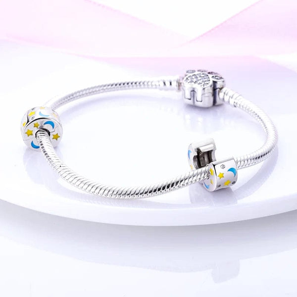 Planet Gates KTC417 Silver Clasp 925 Sterling Silver CZ pave Clip Charms Daisy Beads Stopper Safety Chain fit Original Bangle Bracelet Jewelry Clip