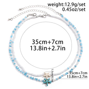 Planet Gates KunJoe Bohemian Mixed Color Rice Beads Starfish Pendant Necklace Set for Women Men Fashion Beach Choker Clavicle Chain Jewelry