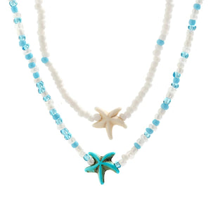 Planet Gates KunJoe Bohemian Mixed Color Rice Beads Starfish Pendant Necklace Set for Women Men Fashion Beach Choker Clavicle Chain Jewelry