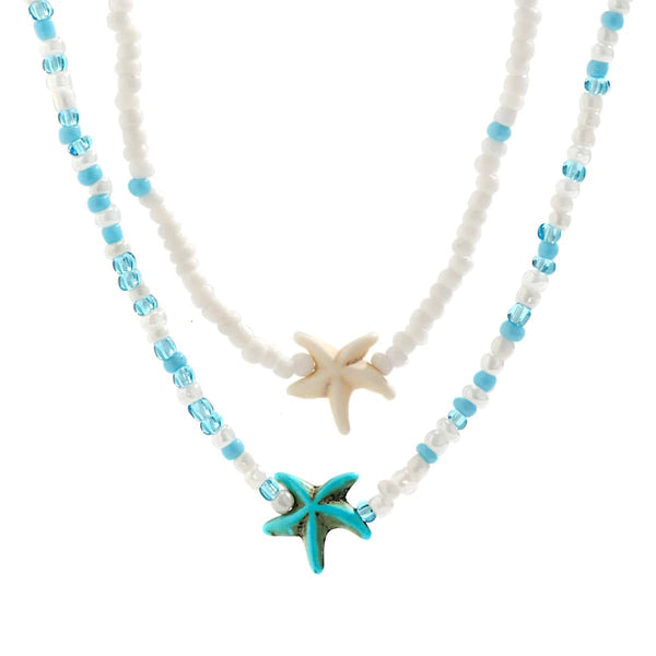 Planet Gates KunJoe Bohemian Mixed Color Rice Beads Starfish Pendant Necklace Set for Women Men Fashion Beach Choker Clavicle Chain Jewelry