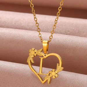 Planet Gates L / 45cm / CHINA Gold Color Dainty Flower Initials Necklace Women Girl Stainless Steel Heart Letter Choker Necklace Best Gifts Alphabet Jewelry