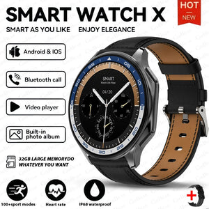 Planet Gates L / Black leather New For OPPO Watch X Business Smart Watch Men AMOLED HD Screen 32G Memory  Heart Rate Sport Waterproof Bluetooth Call Smartwatch