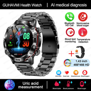 Planet Gates L / Black Mesh Belt New Healthy Blood Lipids Uric Acid Blood Sugar Smart Watch Men ECG+PPG Fitness Tracker Clock Bluetooth Call Sports Smartwatch