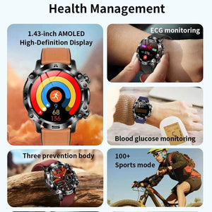 Planet Gates L / Black Mesh Belt New Healthy Blood Lipids Uric Acid Blood Sugar Smart Watch Men ECG+PPG Fitness Tracker Clock Bluetooth Call Sports Smartwatch