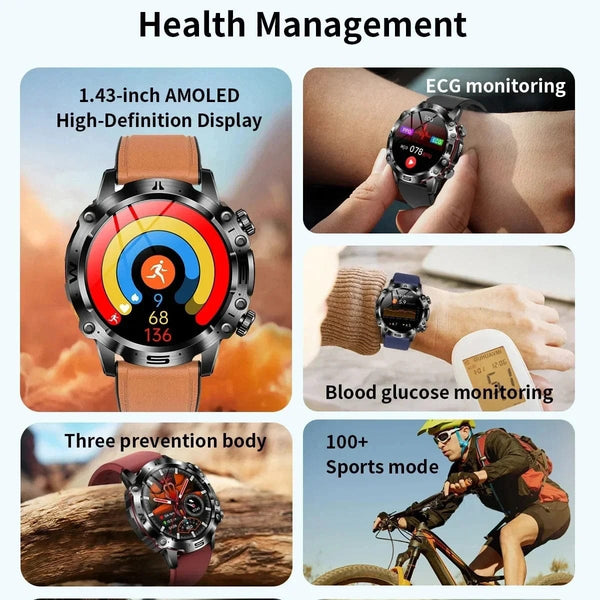 Planet Gates L / Black Mesh Belt New Healthy Blood Lipids Uric Acid Blood Sugar Smart Watch Men ECG+PPG Fitness Tracker Clock Bluetooth Call Sports Smartwatch