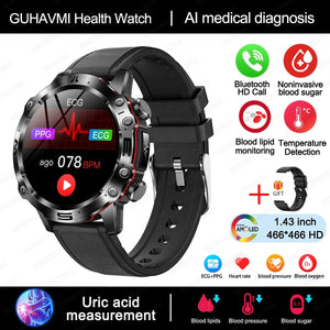 Planet Gates L / Black Mesh Belt New Healthy Blood Lipids Uric Acid Blood Sugar Smart Watch Men ECG+PPG Fitness Tracker Clock Bluetooth Call Sports Smartwatch