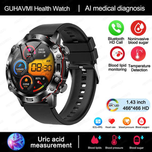 Planet Gates L / Black Mesh Belt New Healthy Blood Lipids Uric Acid Blood Sugar Smart Watch Men ECG+PPG Fitness Tracker Clock Bluetooth Call Sports Smartwatch
