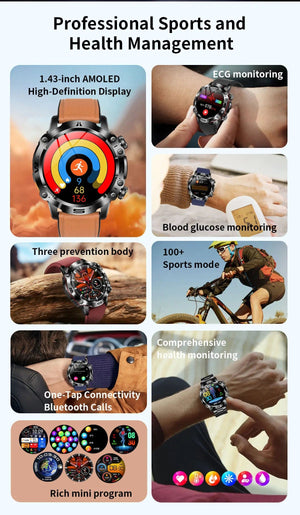 Planet Gates L / Black Mesh Belt New Healthy Blood Lipids Uric Acid Blood Sugar Smart Watch Men ECG+PPG Fitness Tracker Clock Bluetooth Call Sports Smartwatch