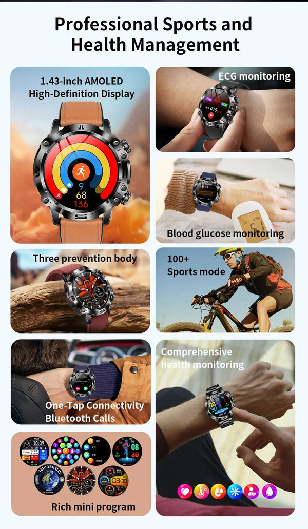 Planet Gates L / Black Mesh Belt New Healthy Blood Lipids Uric Acid Blood Sugar Smart Watch Men ECG+PPG Fitness Tracker Clock Bluetooth Call Sports Smartwatch