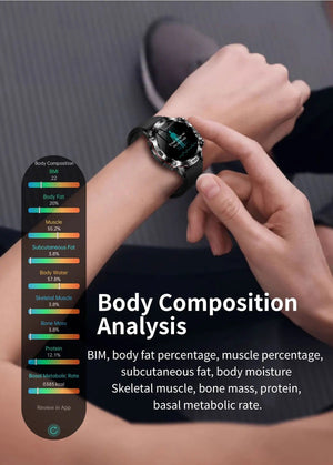 Planet Gates L / Black Mesh Belt New Healthy Blood Lipids Uric Acid Blood Sugar Smart Watch Men ECG+PPG Fitness Tracker Clock Bluetooth Call Sports Smartwatch