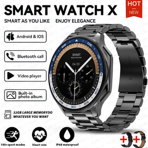 Planet Gates L / Black steel belt New For OPPO Watch X Business Smart Watch Men AMOLED HD Screen 32G Memory  Heart Rate Sport Waterproof Bluetooth Call Smartwatch
