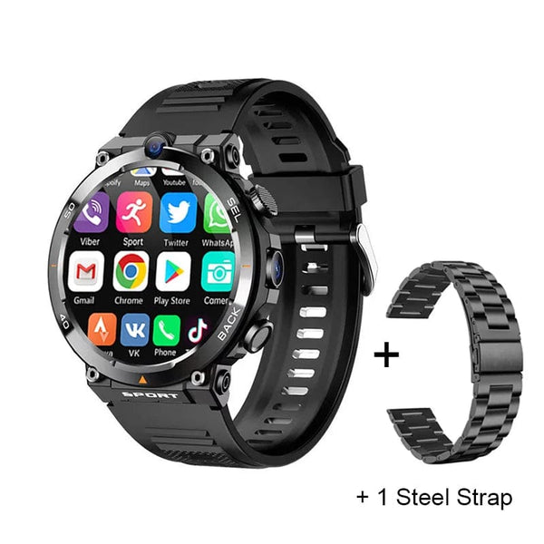 Planet Gates L / black suit 3 4G SIM Card Smart Watch 2024 Android OS 16G ROM GPS Wifi HD Dual Cameras Video Calls Recording Google Play SmartWatch for Men