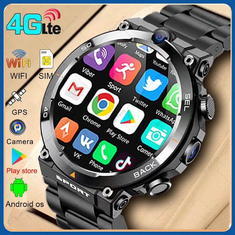 Planet Gates L / black suit 3 4G SIM Card Smart Watch 2024 Android OS 16G ROM GPS Wifi HD Dual Cameras Video Calls Recording Google Play SmartWatch for Men