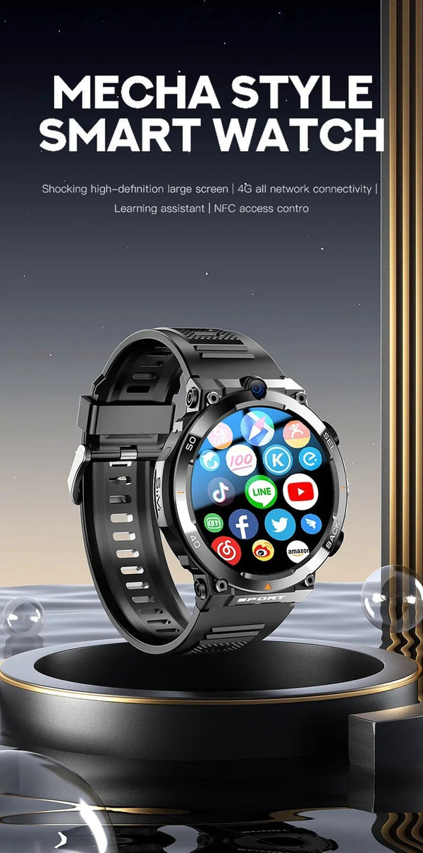 Planet Gates L / black suit 3 4G SIM Card Smart Watch 2024 Android OS 16G ROM GPS Wifi HD Dual Cameras Video Calls Recording Google Play SmartWatch for Men