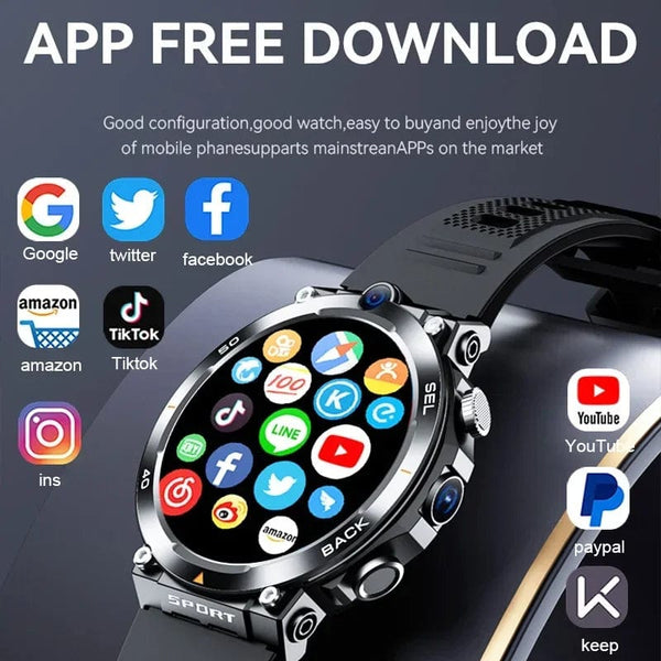 Planet Gates L / black suit 3 4G SIM Card Smart Watch 2024 Android OS 16G ROM GPS Wifi HD Dual Cameras Video Calls Recording Google Play SmartWatch for Men