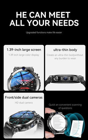 Planet Gates L / black suit 3 4G SIM Card Smart Watch 2024 Android OS 16G ROM GPS Wifi HD Dual Cameras Video Calls Recording Google Play SmartWatch for Men