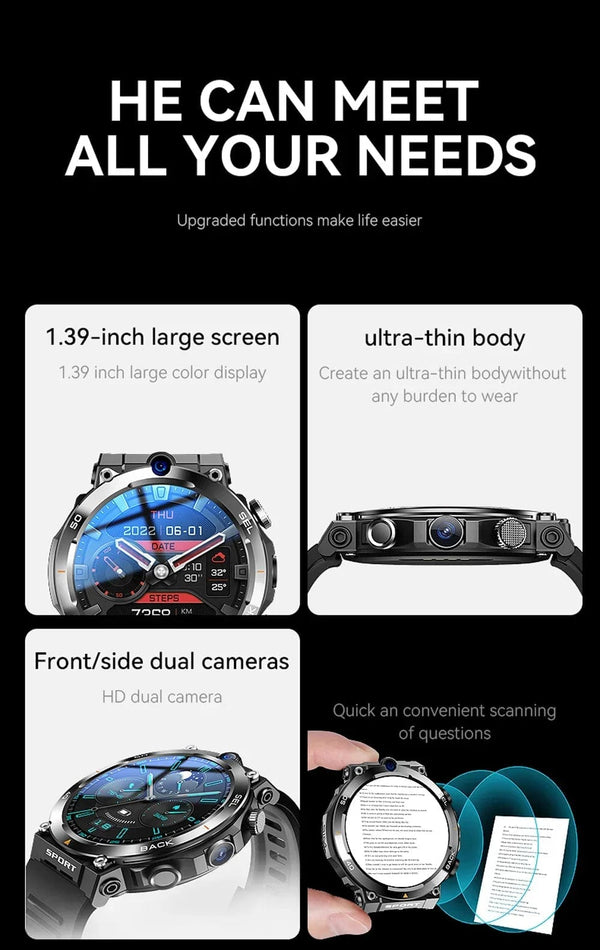 Planet Gates L / black suit 3 4G SIM Card Smart Watch 2024 Android OS 16G ROM GPS Wifi HD Dual Cameras Video Calls Recording Google Play SmartWatch for Men