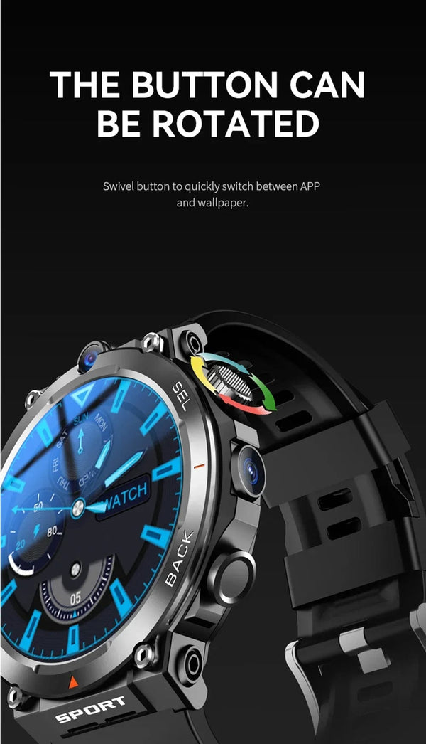 Planet Gates L / black suit 3 4G SIM Card Smart Watch 2024 Android OS 16G ROM GPS Wifi HD Dual Cameras Video Calls Recording Google Play SmartWatch for Men