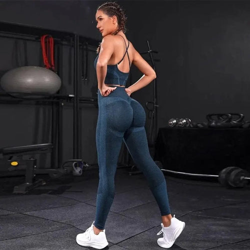 Planet Gates L / Blue 2 Pieces Women's Tracksuit Seamless Yoga Set Workout Sportswear Gym Clothing High Waist Leggings Fitness Sports Suits