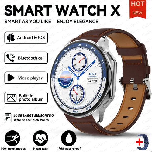 Planet Gates L / Brown leather New For OPPO Watch X Business Smart Watch Men AMOLED HD Screen 32G Memory  Heart Rate Sport Waterproof Bluetooth Call Smartwatch