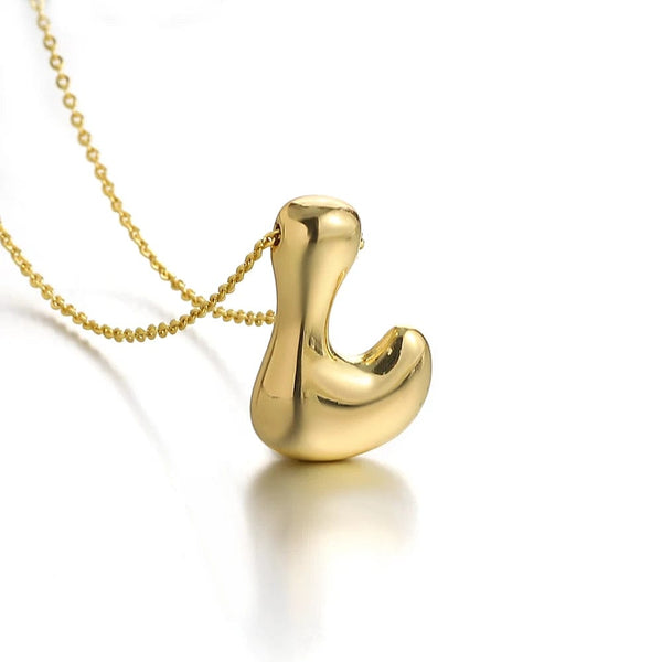 Planet Gates L Greatera Gold Color Chunky Balloon Bubble Initial Letter Pendant Choker Necklaces for Women Custom Personalized Jewelry