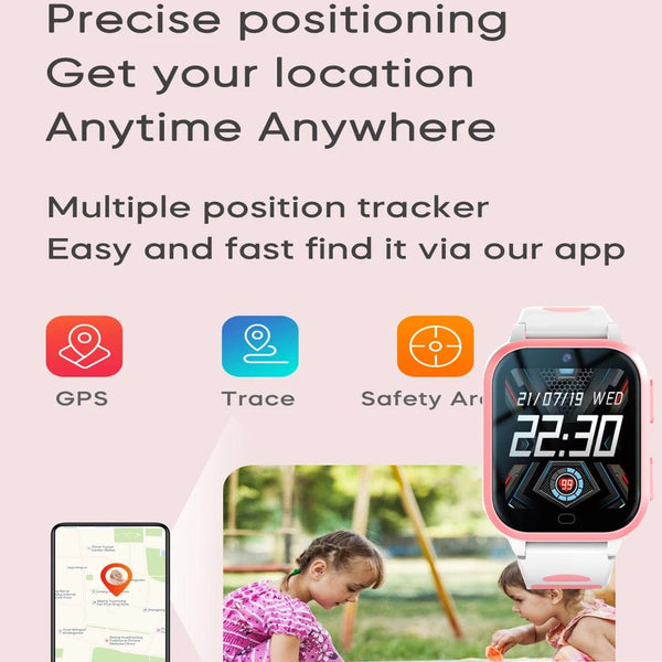 Planet Gates L / pink ROM 8GB Smart Watch 4G GPS WiFi Position Video Call Phone Sound Recording Children Smartwatch Kids Call Back Monitor Alarm Clock