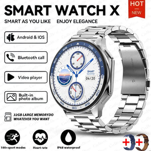 Planet Gates L / Silver steel belt New For OPPO Watch X Business Smart Watch Men AMOLED HD Screen 32G Memory  Heart Rate Sport Waterproof Bluetooth Call Smartwatch