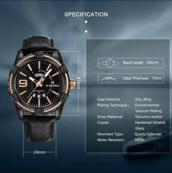 Planet Gates L-SW NAVIFORCE Luxury Brand Men's WristWatch Original Fashion Quartz Classic Watches For Men Waterproof Business Steel Band Clock Man