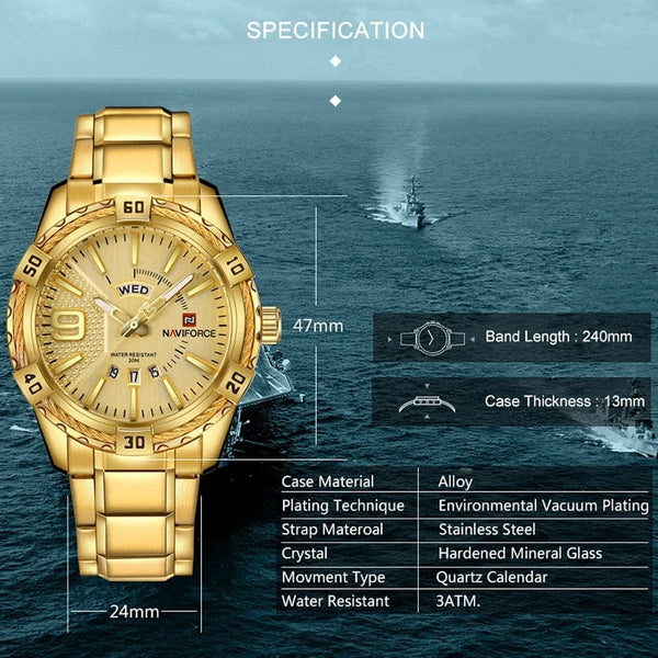 Planet Gates L-SW NAVIFORCE Luxury Brand Men's WristWatch Original Fashion Quartz Classic Watches For Men Waterproof Business Steel Band Clock Man