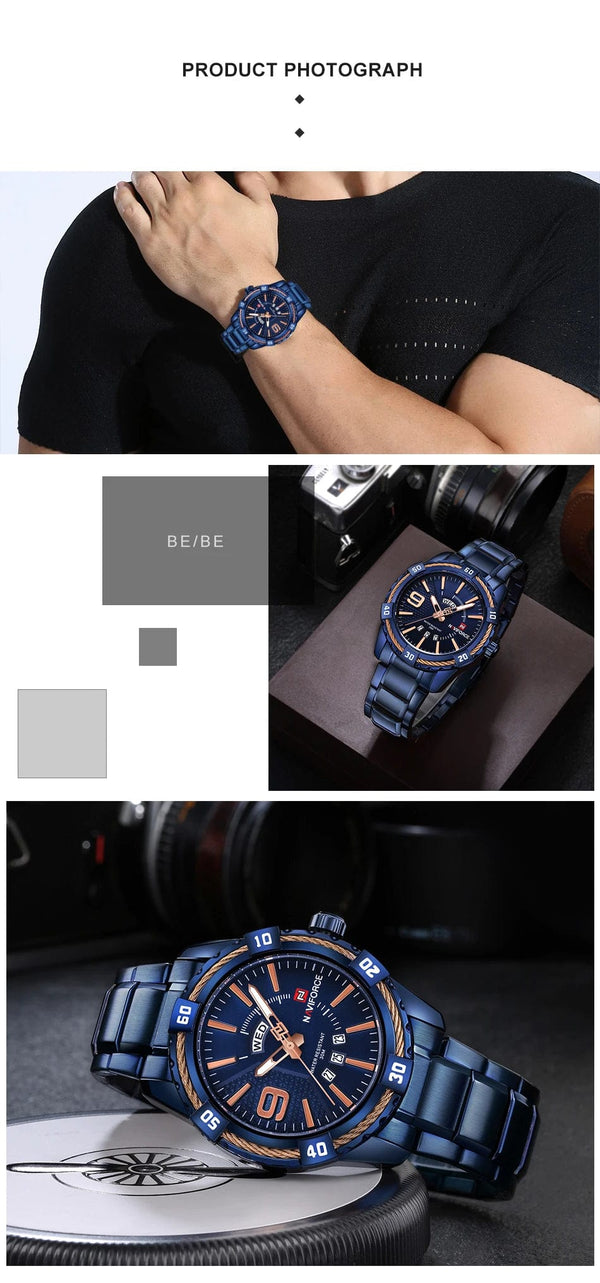 Planet Gates L-SW NAVIFORCE Luxury Brand Men's WristWatch Original Fashion Quartz Classic Watches For Men Waterproof Business Steel Band Clock Man