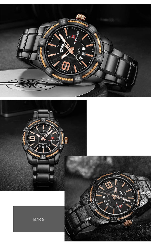 Planet Gates L-SW NAVIFORCE Luxury Brand Men's WristWatch Original Fashion Quartz Classic Watches For Men Waterproof Business Steel Band Clock Man