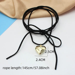 Planet Gates L1031 Diy Jewelry Goth Black Velvet 25mm Heart Pendant Choker Necklace for Women Weave Knotted Bowknot Adjustable Chain Jewelry