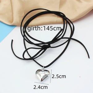 Planet Gates L1032 Diy Jewelry Goth Black Velvet 25mm Heart Pendant Choker Necklace for Women Weave Knotted Bowknot Adjustable Chain Jewelry
