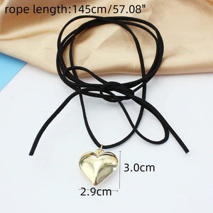 Planet Gates L1105 Diy Jewelry Goth Black Velvet 25mm Heart Pendant Choker Necklace for Women Weave Knotted Bowknot Adjustable Chain Jewelry