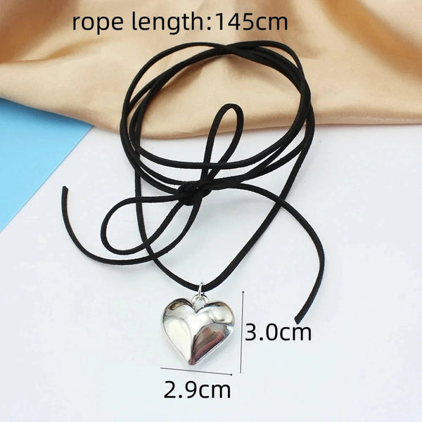 Planet Gates L1106 Diy Jewelry Goth Black Velvet 25mm Heart Pendant Choker Necklace for Women Weave Knotted Bowknot Adjustable Chain Jewelry