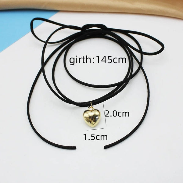 Planet Gates L1331 Diy Jewelry Goth Black Velvet 25mm Heart Pendant Choker Necklace for Women Weave Knotted Bowknot Adjustable Chain Jewelry
