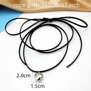 Planet Gates L1332 Diy Jewelry Goth Black Velvet 25mm Heart Pendant Choker Necklace for Women Weave Knotted Bowknot Adjustable Chain Jewelry