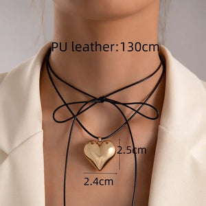 Planet Gates L1335 Diy Jewelry Goth Black Velvet 25mm Heart Pendant Choker Necklace for Women Weave Knotted Bowknot Adjustable Chain Jewelry