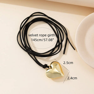 Planet Gates L1339 Diy Jewelry Goth Black Velvet 25mm Heart Pendant Choker Necklace for Women Weave Knotted Bowknot Adjustable Chain Jewelry