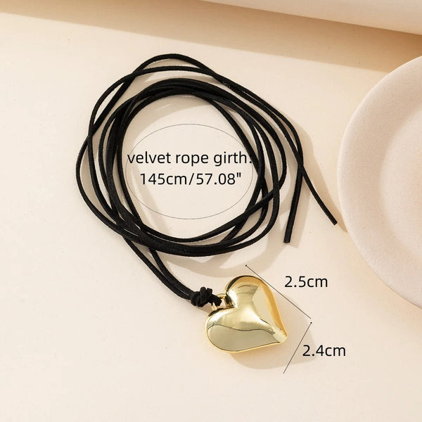 Planet Gates L1339 Diy Jewelry Goth Black Velvet 25mm Heart Pendant Choker Necklace for Women Weave Knotted Bowknot Adjustable Chain Jewelry