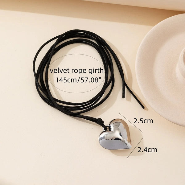 Planet Gates L1340 Diy Jewelry Goth Black Velvet 25mm Heart Pendant Choker Necklace for Women Weave Knotted Bowknot Adjustable Chain Jewelry